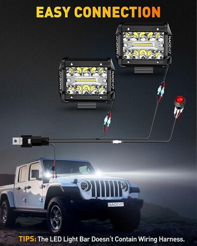 مصابيح LED NAOEVO مقاس 4 بوصات، 120 وات 12000 لومن LED للضباب/القيادة/الطرق الوعرة، شريط إضاءة LED مع مجموعة فيضان موضعي، مصابيح عمل مكعبة LED لشاحنة القارب ATV UTV بيك اب جيب، قطعتان (أبيض) in Kuwait