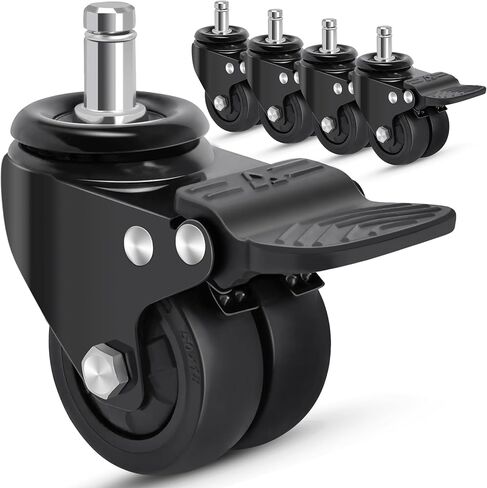 Nefish Office Chair Caster Wheels with Brake, 11mm, 2 Inch Heavy Duty Rubber Office Chair Wheel Replacement, Support 750lbs(Set of 5), Quiet Desk Chair Rollers, Safe for All Floors, Universal Fit in Saudi Arabia
