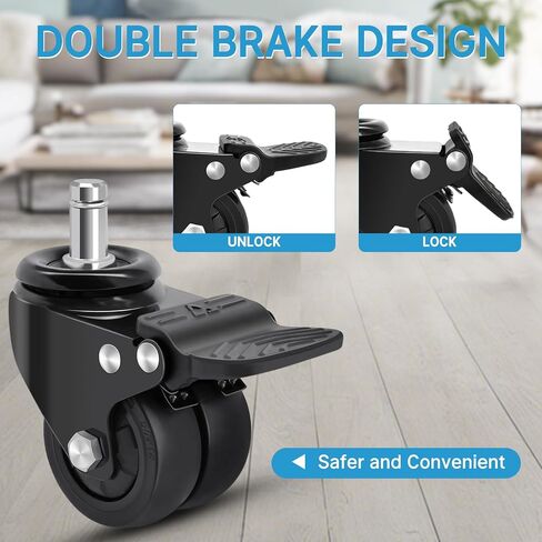 Nefish Office Chair Caster Wheels with Brake, 11mm, 2 Inch Heavy Duty Rubber Office Chair Wheel Replacement, Support 750lbs(Set of 5), Quiet Desk Chair Rollers, Safe for All Floors, Universal Fit in Saudi Arabia
