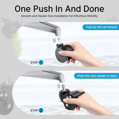 Nefish Office Chair Caster Wheels with Brake, 11mm, 2 Inch Heavy Duty Rubber Office Chair Wheel Replacement, Support 750lbs(Set of 5), Quiet Desk Chair Rollers, Safe for All Floors, Universal Fit in Saudi Arabia
