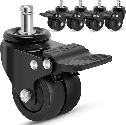 Nefish Office Chair Caster Wheels with Brake, 11mm, 2 Inch Heavy Duty Rubber Office Chair Wheel Replacement, Support 750lbs(Set of 5), Quiet Desk Chair Rollers, Safe for All Floors, Universal Fit in Saudi Arabia