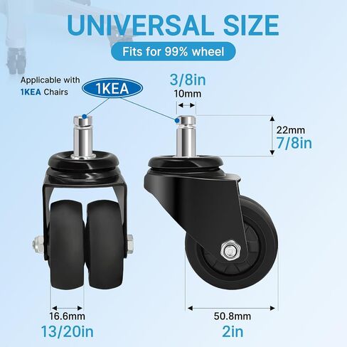 Nefish Office Chair Caster Wheels with Brake, 11mm, 2 Inch Heavy Duty Rubber Office Chair Wheel Replacement, Support 750lbs(Set of 5), Quiet Desk Chair Rollers, Safe for All Floors, Universal Fit in Saudi Arabia