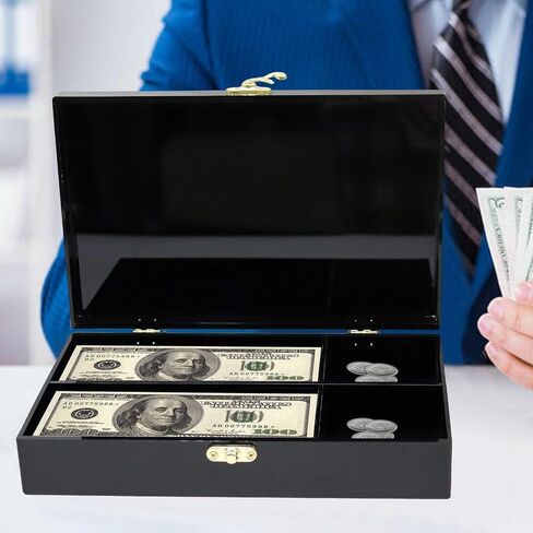 صندوق نقود أسود أكريليك قابل للقفل، حامل نقود وعملات معدنية، منظم نقد، صندوق تخزين عملات معدنية، صينية عملات صف واحد، صندوق تخزين أموال in Kuwait
