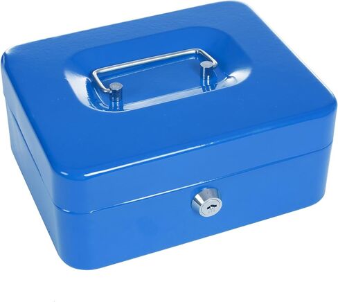 Lockbox Safe with Coin Compartment Tray- Secure and Organize Small Valuables in Key Locked Durable Powder Coated Metal Cash Box Safe- Blue by Stalwart in Saudi Arabia