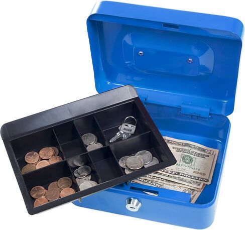 Lockbox Safe with Coin Compartment Tray- Secure and Organize Small Valuables in Key Locked Durable Powder Coated Metal Cash Box Safe- Blue by Stalwart in Saudi Arabia