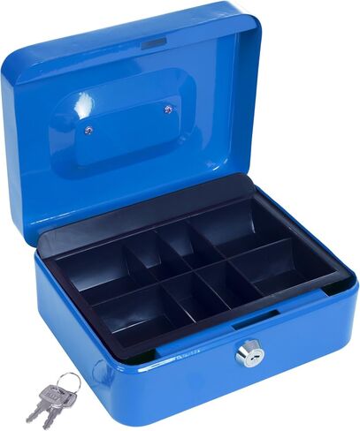 Lockbox Safe with Coin Compartment Tray- Secure and Organize Small Valuables in Key Locked Durable Powder Coated Metal Cash Box Safe- Blue by Stalwart in Saudi Arabia