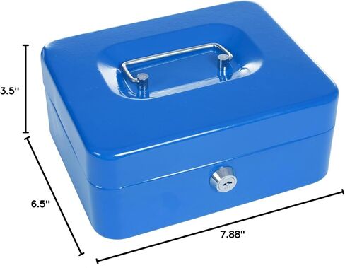 Lockbox Safe with Coin Compartment Tray- Secure and Organize Small Valuables in Key Locked Durable Powder Coated Metal Cash Box Safe- Blue by Stalwart in Saudi Arabia