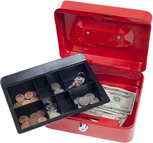 Lockbox Safe with Coin Compartment Tray- Secure and Organize Small Valuables in Key Locked Durable Powder Coated Metal Cash Box Safe- Blue by Stalwart in Saudi Arabia