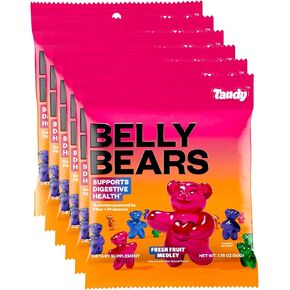 Tandy Belly Bears Fiber & Probiotic Gummies I Daily Digestive Health Gummies for Gut Health with Fresh Fruit Medly Flavor I Gluten-Free Fast-Acting Dietary Supplement Gummy I 6-Pack