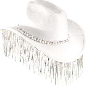 المرأة حجر الراين راعية البقر قبعة واسعة حافة الماس بريق الغربية قبعة رعاة البقر بلينغ راعية البقر قبعة للنساء مع شرابة in Kuwait