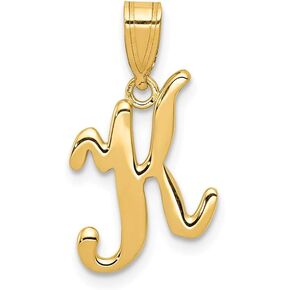 Solid 14k Yellow Gold K Script Initial Letter Pendant Alphabet Charm - 18mm x 12mm