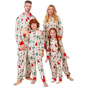 VNVNE Family Christmas Pajamas Matching Onesie Sets, Holiday Cute One Piece Xmas Pjs, Hooded Zipper Printed Sleepwear