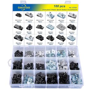 OAUTOO 180pcs Extruded U-Nuts Quick-Select Assortment for Body Bumper Fender Engine Radiator Air Deflector Lamp Splash Shield Support Nut