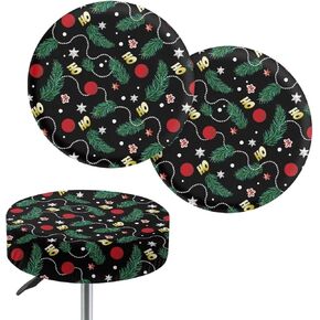 Strawberry Daisy Stool Covers Round Set of 2 Dust Proof Bar Chair Cover Durable Round Bar Stool Covers Elastic Bar Stool Slipcovers
