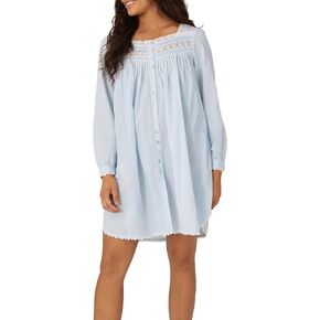 Eileen West Queen Anne's Lace Heirloom Dream Short Robe for Women, Long Sleeves, 100% Cotton Lawn, 36-Inch Length