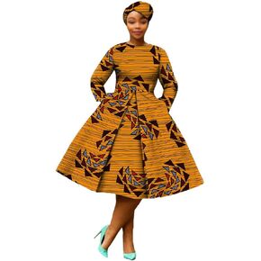 African Dashiki Dresses for Women Party Flower Floral Fashion Culture Vintage+Headwrap 35×45 inch