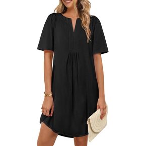 MEROKEETY Women's Summer Casual Mini Dresses Flutter Short Sleeve V Neck Shift Tunic Dress with Pockets