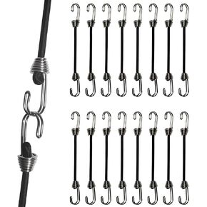 Mini Bungee Cords with Hooks. Small Bungee Cords with Hooks, Versatile Outdoor Bungee Cord Set. (16, Black, 3")