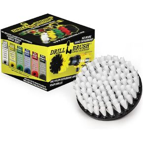 5 Inch Diameter Drill Powered Scrub Brush with Quarter Inch Quick Change Shaft (Automotive Soft-White)