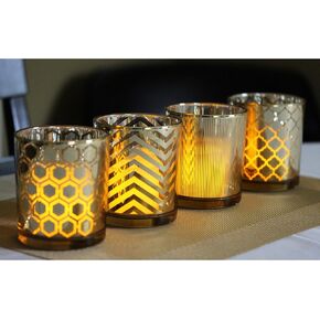 Seraphic Glass Votive Tealight Candle Holders in Bulk for Table Centerpiece Wedding Decor, Gold, 2.75" Tall, Set of 12