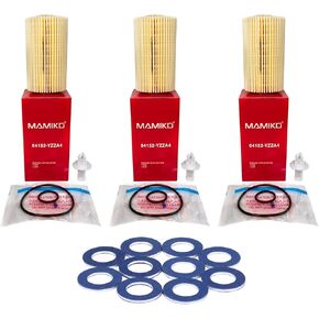 Mamiko 04152-YZZA1 Oil Filter Kit (3Pcs) and 90430-12031 Oil Drain Plug Gaskets (10 Pcs) Compatible with Toyota Avalon Camry RAV4 Sienna Lexus ES300h ES350 IS200t RX350 RX450h Replacement