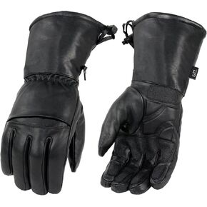 Milwaukee Leather Men's Black Gauntlet Motorcycle Hand Gloves-Black Leather Waterproof Gel Palm Soft Skin-SH292