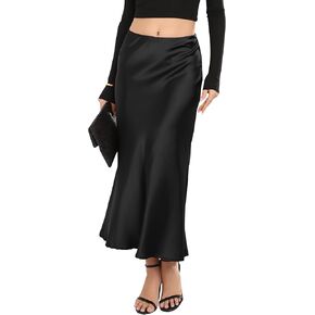 Leopart Satin Midi Skirt High Waist Elastic Silk Long Skirts