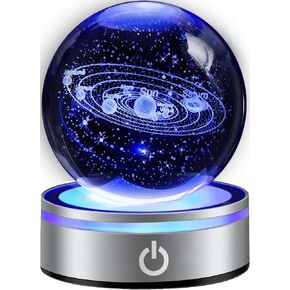 3D Solar System Crystal Ball with LED Colorful Lighting Touch Base, Solar System Model Decor Science Astronomy Gifts God Bless The World Easter Religious Space Gifts Decor