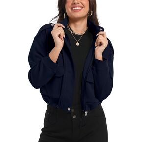 MISS MOLY Women Cropped Shacket Jacket Zip Up Military Casual Bomber Jacket Oversized Utility Anorak Coat with Pockets