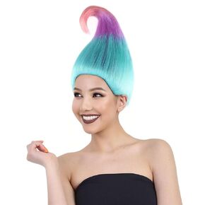 Tri-Color Troll Wig for Pointy Troll Fairy Wig with Blue, Women's Halloween Cosplay Costumes for Adults - Blue, Purple & Pink Blend