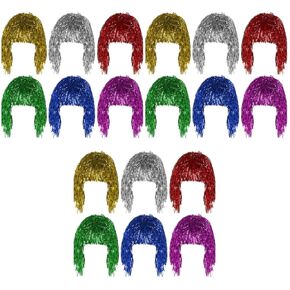 BESPORTBLE 18 Pieces Foil Tinsel Wigs, Fancy Dress Shiny Party Tinsel Wig - Metallic Fancy Masquerade Cosplay Supplies