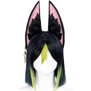 KIRA KIRA Genshin Impact Furry Fur Tighnari Broad-Eared Fox Ear Headwear Costume Accessories Party Decoration Headband (Ear+Wig)