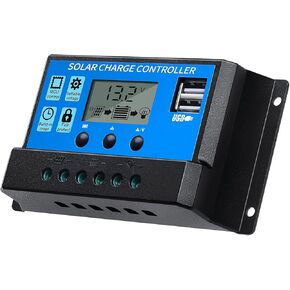 FLYING LION 30A12V/24V Solar Charge Controller PWM Solar Panel Regulator with Adjustable LCD Display Dual USB Port Timer Setting PWM Auto Parameter
