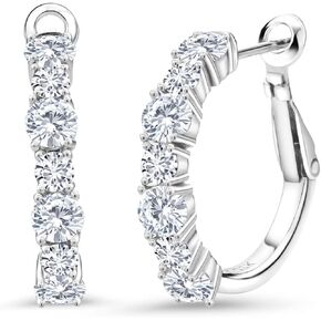 Gem Stone King 925 Sterling Silver White Moissanite and White Lab Grown Diamond Hoop Earrings For Women (2.44 Cttw, Gemstone Birthstone, Round 4MM and 3MM)