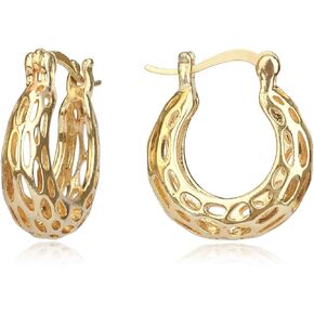 Filigree Earrings,XILAZAB Vintage Filigree Hoop Earrings Oval Hollowed Gold Plated Dangle Earrings Click-Top Boho Yellow Fashion Earrings for Women
