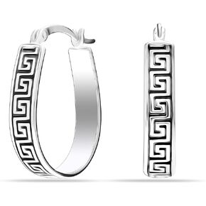 LeCalla 925 Sterling Silver Greek Key Hoop Earrings Lightweight Click-Top Greek Wall Cut-Out Pattern Earring Hoops for Women