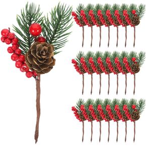 FOMIYES 10pcs Artificial Pine Cone Christmas Tree Decorations Christmas Holly Berry Branches Natural Pine Cones Red Berry Stems Flower Wreaths Pine Cones Pine Stems Winter Red Berries Foam