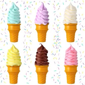 6 Pcs Simulated Ice Cream Artificial Lifelike Ice Cream Fake Ice Cream Cone Fake Food Model for Home Kitchen Cabinet Showcase Desk Shops Summer Display Photography Props Party Decoration