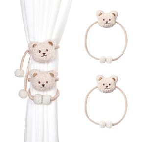 SUQ I OME Bear Curtain Ties Cute Cartoon Bear Curtain Tieback Decorative Embroidered Animal Shape Rope Holdbacks for Home Office Bedroom Living Room Window Treatment Decor,Beige