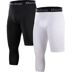 2 Pack Men's 3/4 One Leg Compression Capri Tights Pants Basketball Athletic Running