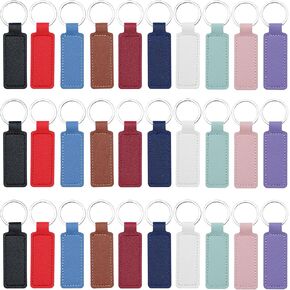 30 Pcs Leather Keychain Blanks DIY Leather Keychain for Engraving Blank Sublimation Leather Keychains for DIY Craft