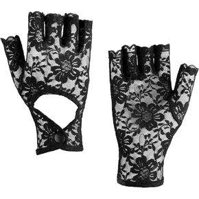 Sacina Gothic Black Fingerless Lace Gloves, Short Lace Gloves, Goth Gloves, Vintage Gloves, Bridal Gloves, Black Lace Gloves For Women, Gothic Accessories