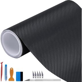 LZLRUN 1ft x 10ft Black 3D Carbon Fiber Vinyl Film Wrap Bubble Free Air Release Textured Black Matte Sticker Self-Adhesive