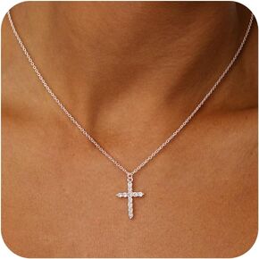 Cross Necklace for Women, Dainty 14k Gold Plated/Silver Cross Crown Cubic Zirconia Pendant Necklace for Women Trendy Non Tarnish Gold/Silver/Rose Gold Simple Necklace Fashion Jewelry for Women