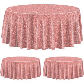 9 Pack Pink Rose Gold Tablecloths for Round Table, 84x84'' Rose Gold Sequin Printed Plastic Round Table Cover, Rose Gold Glitter Party Decorations for Girls Birthday Wedding Graduation Princess Party