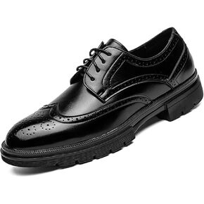 Men's Wingtip Fashion Modern Leather Oxford,Black Business Casual Platform Dress Shoes for Men,Comfortable Retro Lace Up Tuxedo Shoes