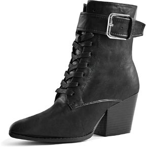 Ankle Boots for Women Chunky Heels Lace-up Booties with Side Zipper Buckle Strap Pointed Toe Comfortable Casual Ladies Work Booties Shoes