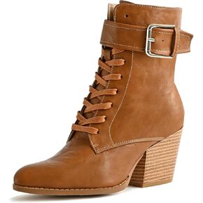 أحذية الكاحل للنساء بكعب مكتنز أحذية برباط مع سحاب جانبي وحزام بإبزيم بمقدمة مدببة أحذية مريحة كاجوال للسيدات للعمل in Kuwait