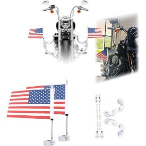 Engine Guard Crash Bar Freeway Bar Pole Holder Mount Bracket Clamp with American Flag Fit 1.25 Highway Bar (Black)