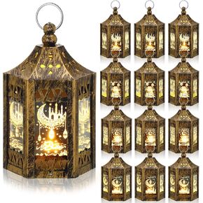 Hoolerry 12 Pcs Ramadan Lantern 4.3'' Eid Lights Mini Eid Mubarak Candle Lantern Ramadan Gifts for Kids Ramadan Decorations for Home Wall Eid Table Centerpieces